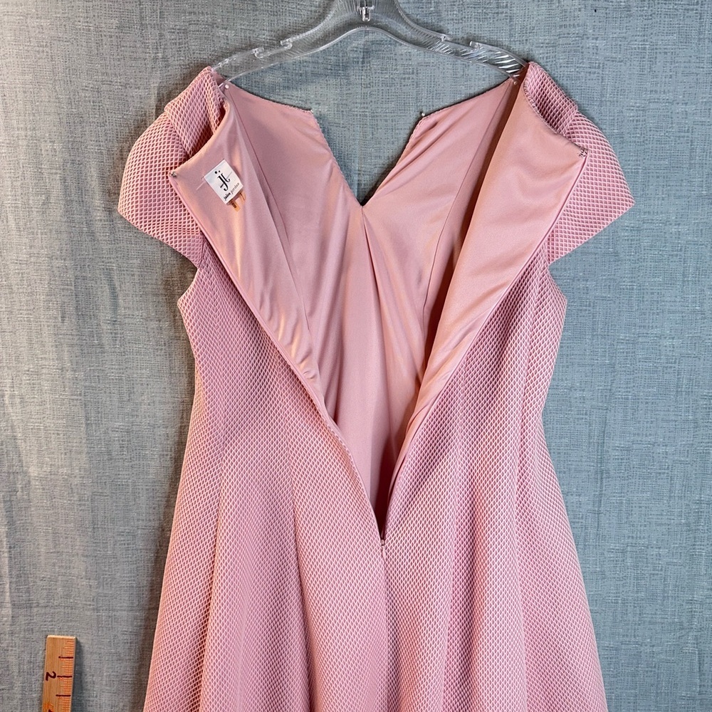 Julia Jordan 16W Pink Mesh Lattice Fit & Flare Dress V-Neck Cap Sleeve Lined - Picture 2 of 11